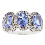 Genuine Tanzanite And White Zircon Sterling Silver 3 Stone Ring