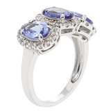 Genuine Tanzanite And White Zircon Sterling Silver 3 Stone Ring