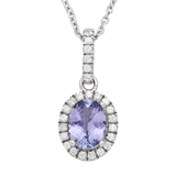 Genuine Tanzanite And White Zircon Sterling Silver Halo Pendant