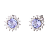 Genuine Tanzanite And White Zircon Sterling Silver Halo Earrings