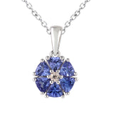 Genuine Tanzanite And White Zircon Sterling Silver Flower Pendant