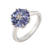 Genuine Tanzanite And White Zircon Sterling Silver Flower Ring