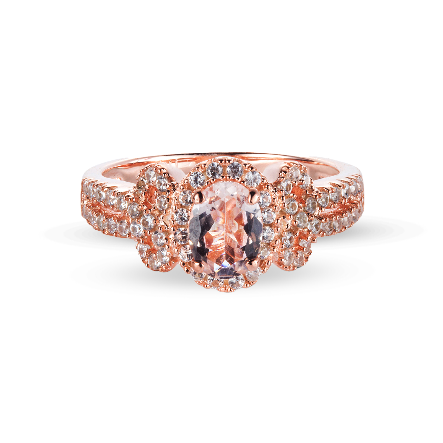 Genuine Morganite And White Zircon 14k Rose Gold Over Silver Halo Bow Ring
