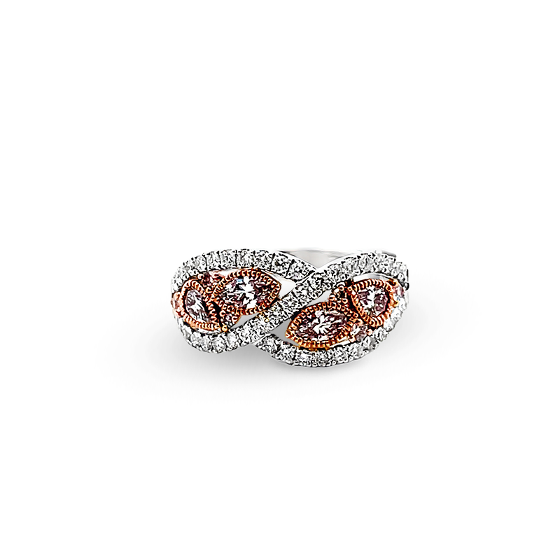 14KT Two Tone Gold Pink & White Diamond Ring