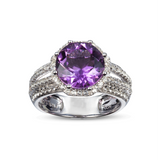 Genuine Amethyst And White Topaz Sterling Silver Halo Ring