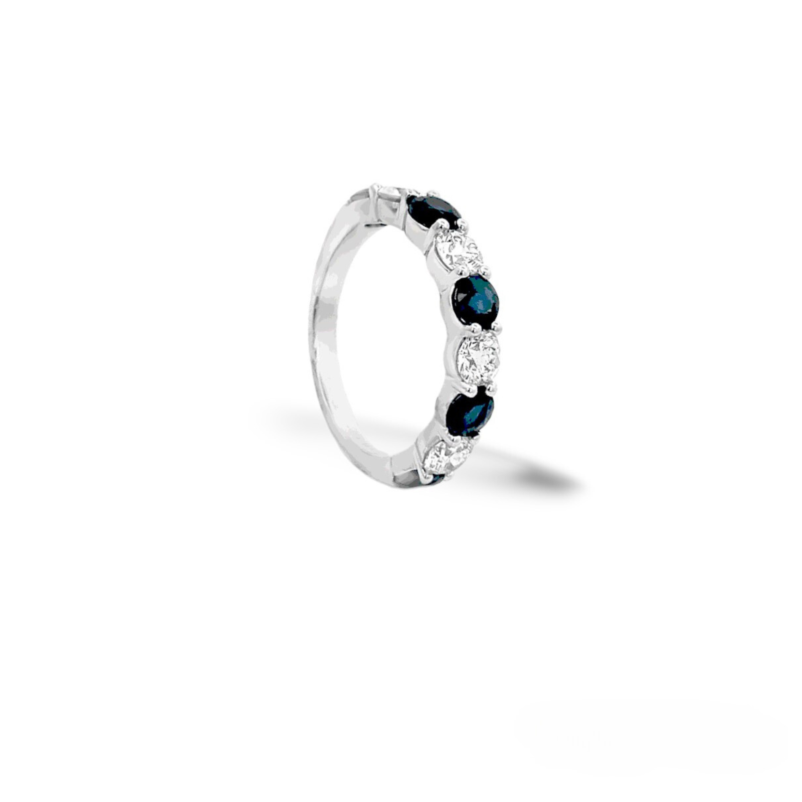 Premium Grade Round Cut Sapphires & H-I Color, SI Clarity  Round Brilliant Cut Diamonds in 14KT White Gold Ring