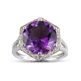 Genuine Amethyst And White Zircon Halo Ring