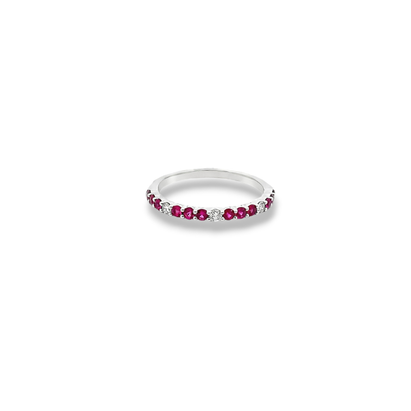 14KT WHITE GOLD RUBY & DIAMOND BAND