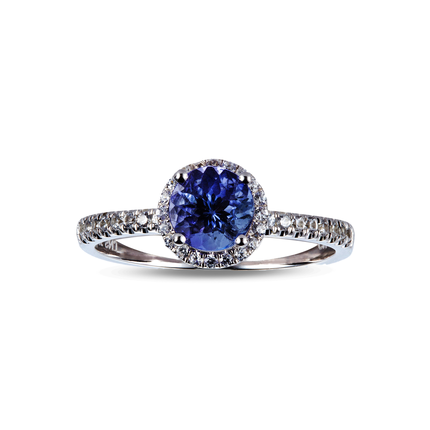 Genuine Tanzanite And White Zircon Sterling Silver Halo Ring