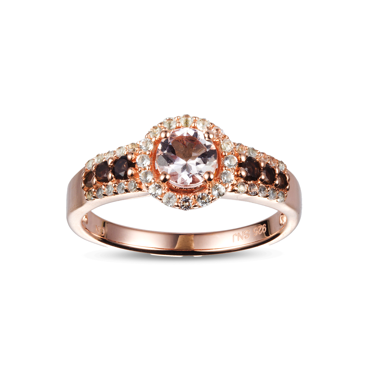 Genuine Morganite Smoky Quartz And White Topaz 14k Rose Gold Over Silver Ring