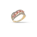 10KT YELLOW GOLD PADPARADSCHA SAPPHIRE & WHITE ZIRCON RING