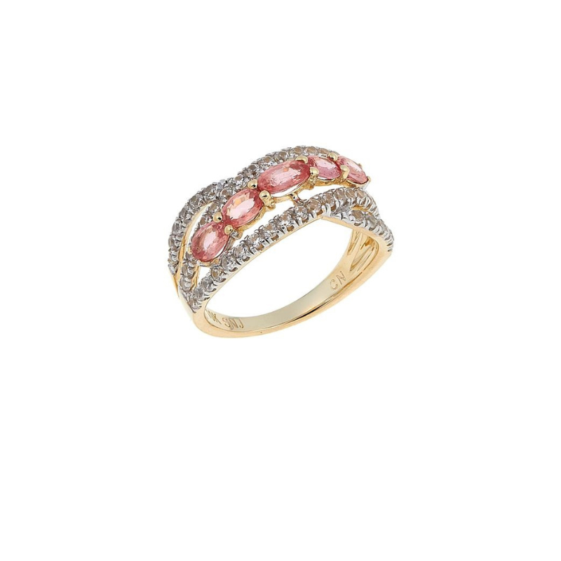 10KT YELLOW GOLD PADPARADSCHA SAPPHIRE & WHITE ZIRCON RING