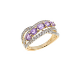 10KT YELLOW GOLD PURPLE SAPPHIRE & WHITE ZIRCON RING