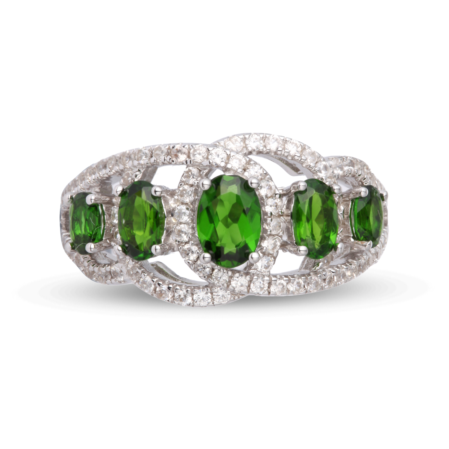 Genuine Chrome Diopside And White Zircon Sterling Silver Loop Ring