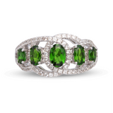 Genuine Chrome Diopside And White Zircon Sterling Silver Loop Ring