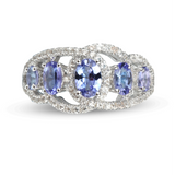 Genuine Tanzanite And White Zircon Sterling Silver Loop Ring