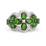 Genuine Chrome Diopside And White Zircon Sterling Silver Ring