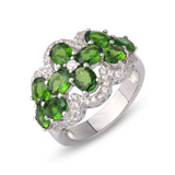 Genuine Chrome Diopside And White Zircon Sterling Silver Ring