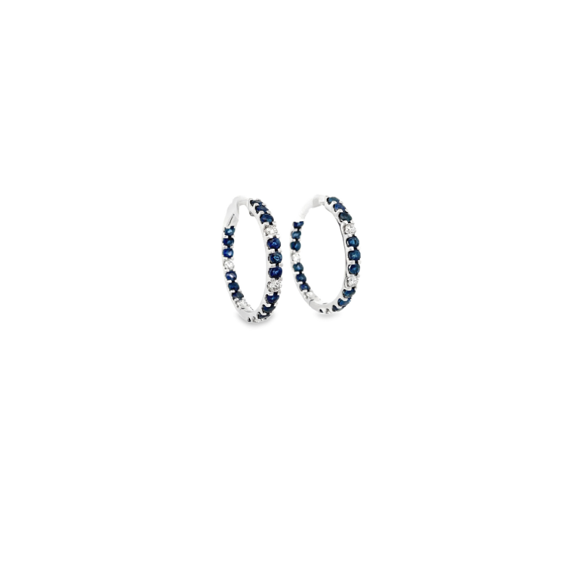 14KT WHITE GOLD SAPHIRE & DIAMOND HOOP EARRINGS