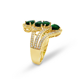 Yellow Gold Plate 925 Sterling Silver Chrome Diopside & White Zircon Ring