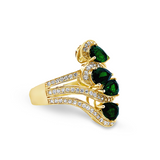 Yellow Gold Plate 925 Sterling Silver Chrome Diopside & White Zircon Ring