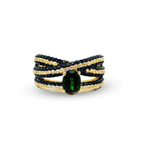 925 Sterling Silver Chrome Diopside, Black Spinel, & White Zircon Ring