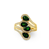 Yellow Gold Plate 925 Sterling Silver Chrome Diopside & White Zircon Ring