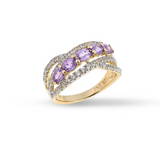 10KT YELLOW GOLD PURPLE SAPPHIRE & WHITE ZIRCON RING