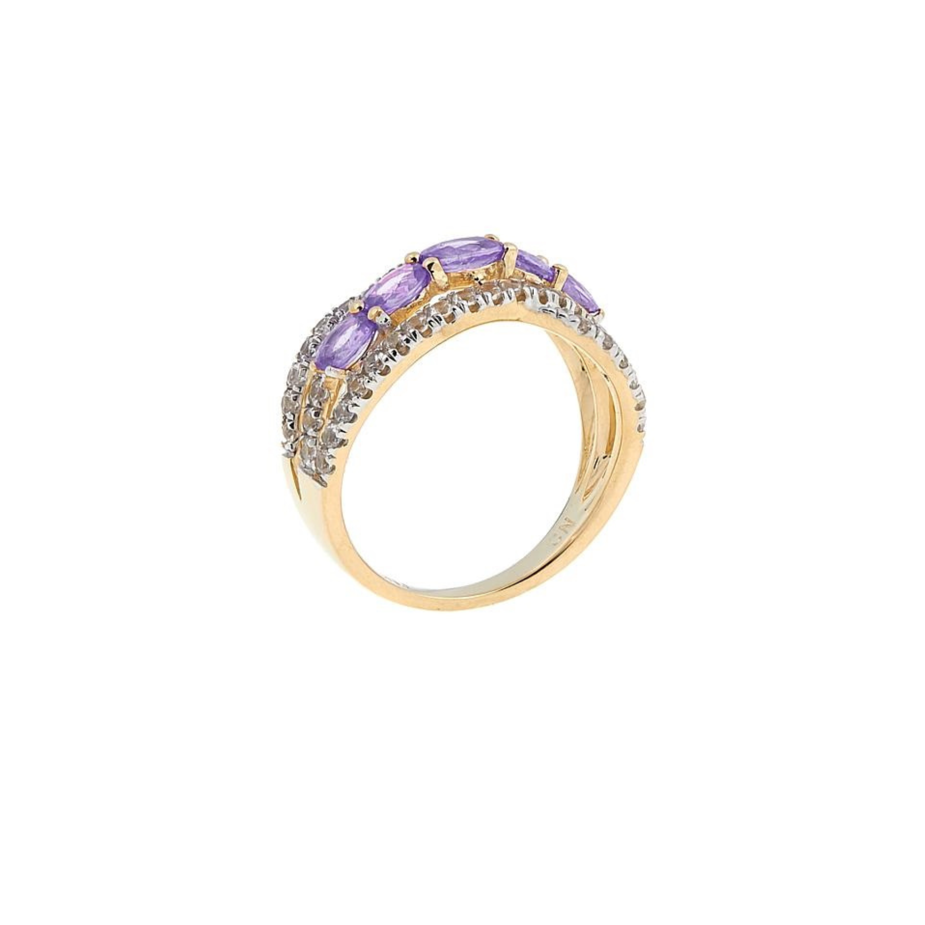 10KT YELLOW GOLD PURPLE SAPPHIRE & WHITE ZIRCON RING