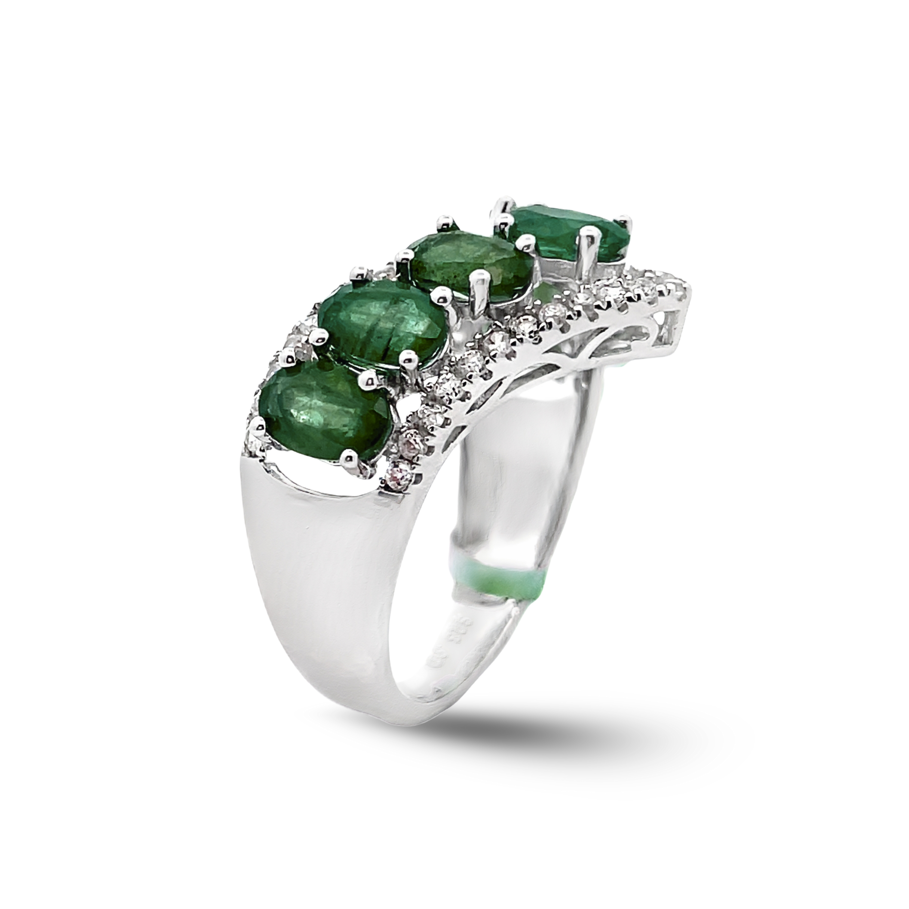 925 Sterling Silver Emerald & White Zircon Ring