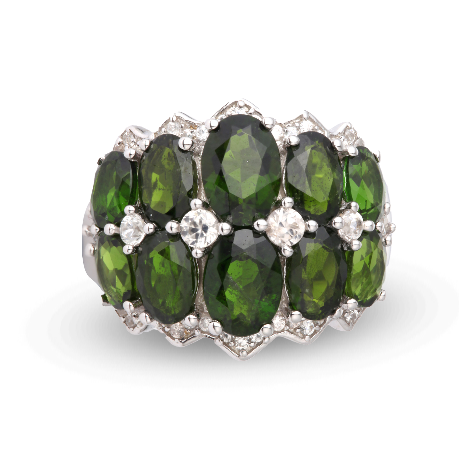 Genuine Chrome Diopside And White Zircon Sterling Silver Band Ring