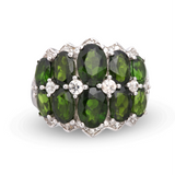 Genuine Chrome Diopside And White Zircon Sterling Silver Band Ring
