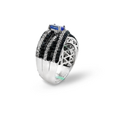 925 Sterling Silver Tanzanite, Black Spinel, & White Zircon Ring