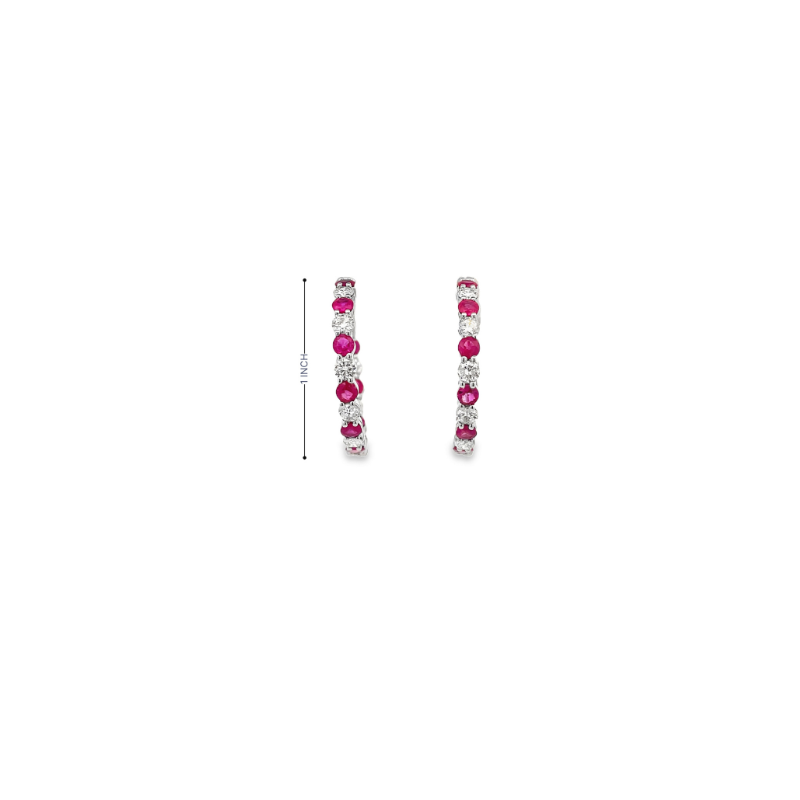 14KT WHITE GOLD RUBY & DIAMOND HOOP EARRINGS