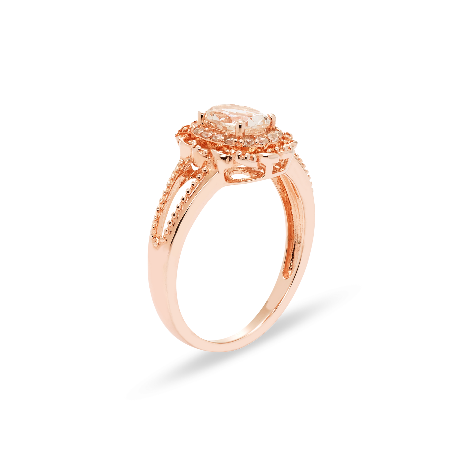 Genuine Morganite And White 14k Rose Gold Over Silver Ring