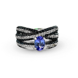 925 Sterling Silver Tanzanite, Black Spinel, & White Zircon Ring