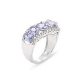 Genuine Tanzanite And White Zircon Sterling Silver Chevron Ring