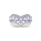 Genuine Tanzanite And White Zircon Sterling Silver Chevron Ring