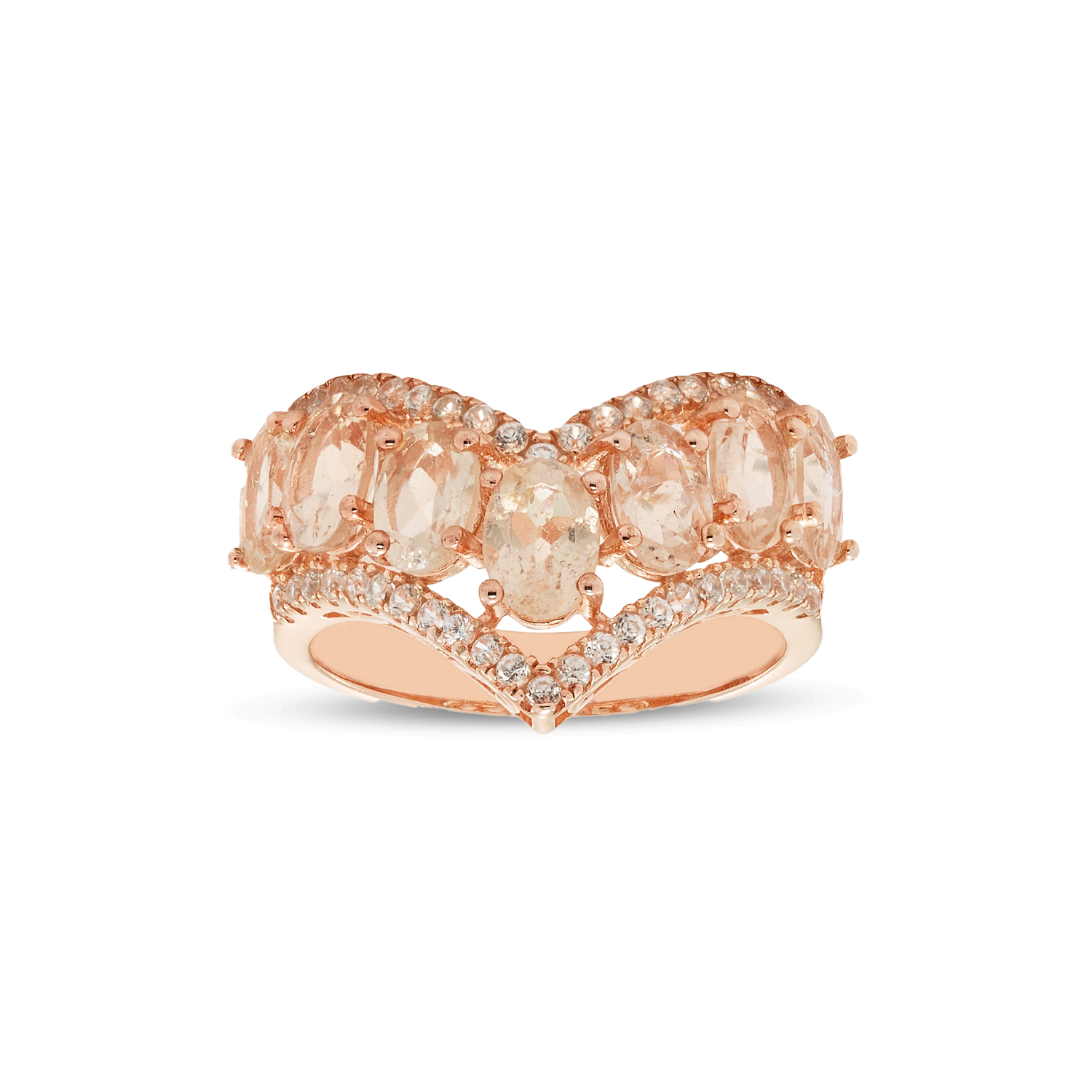 Genuine Morganite And White Zircon 14k Rose Gold Over Silver Chevron Ring