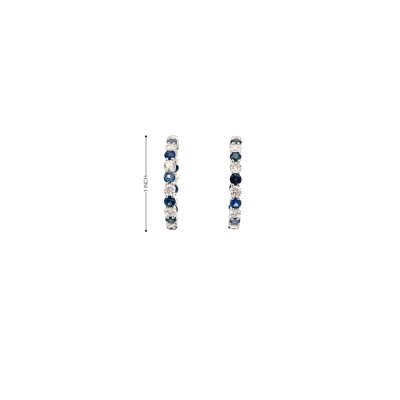 14KT WHITE GOLD SAPPHIRE & DIAMOND HOOP EARRINGS