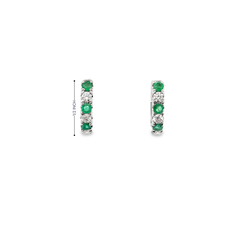 14KT WHITE GOLD EMERALD & DIAMOND HOOP EARRINGS