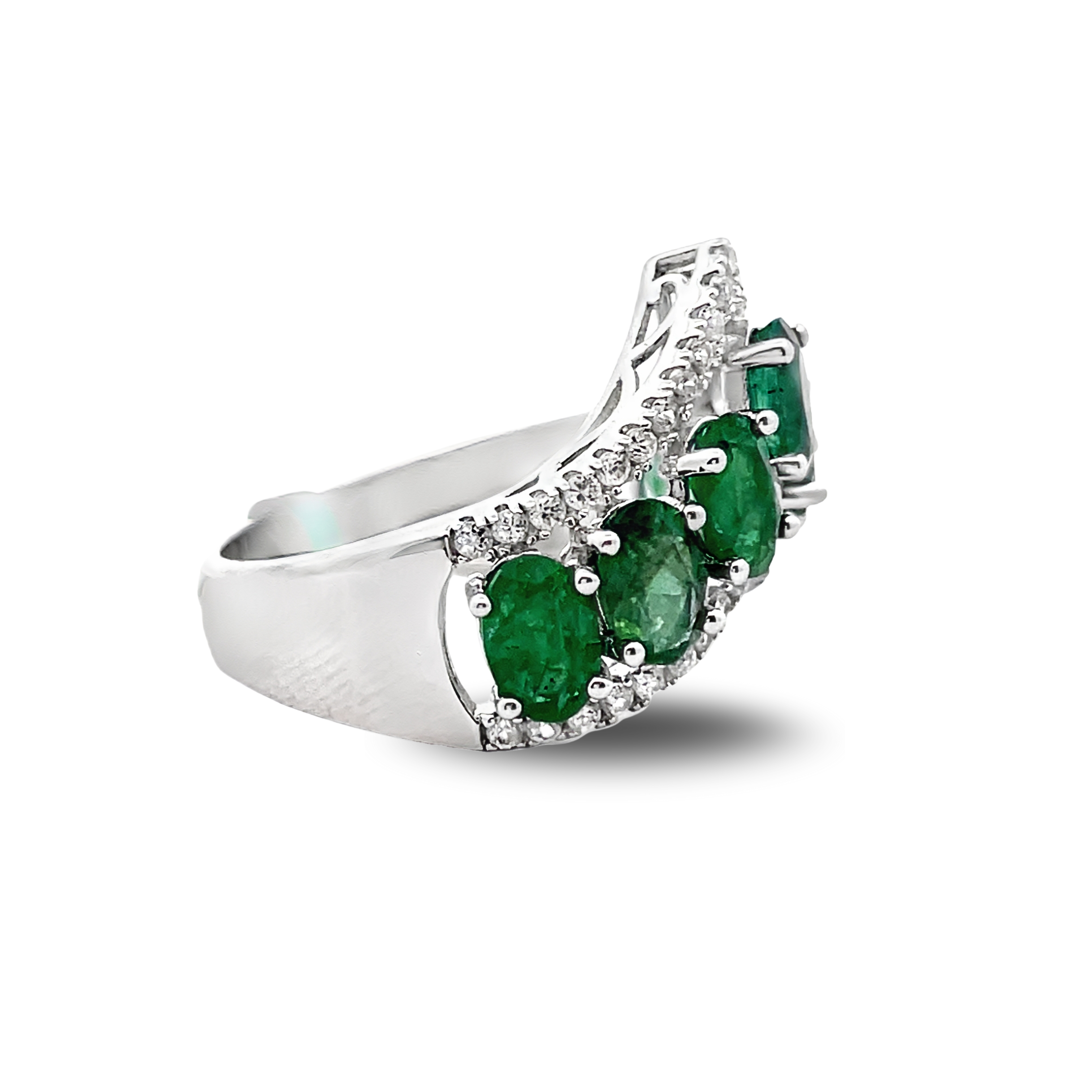 925 Sterling Silver Emerald & White Zircon Ring