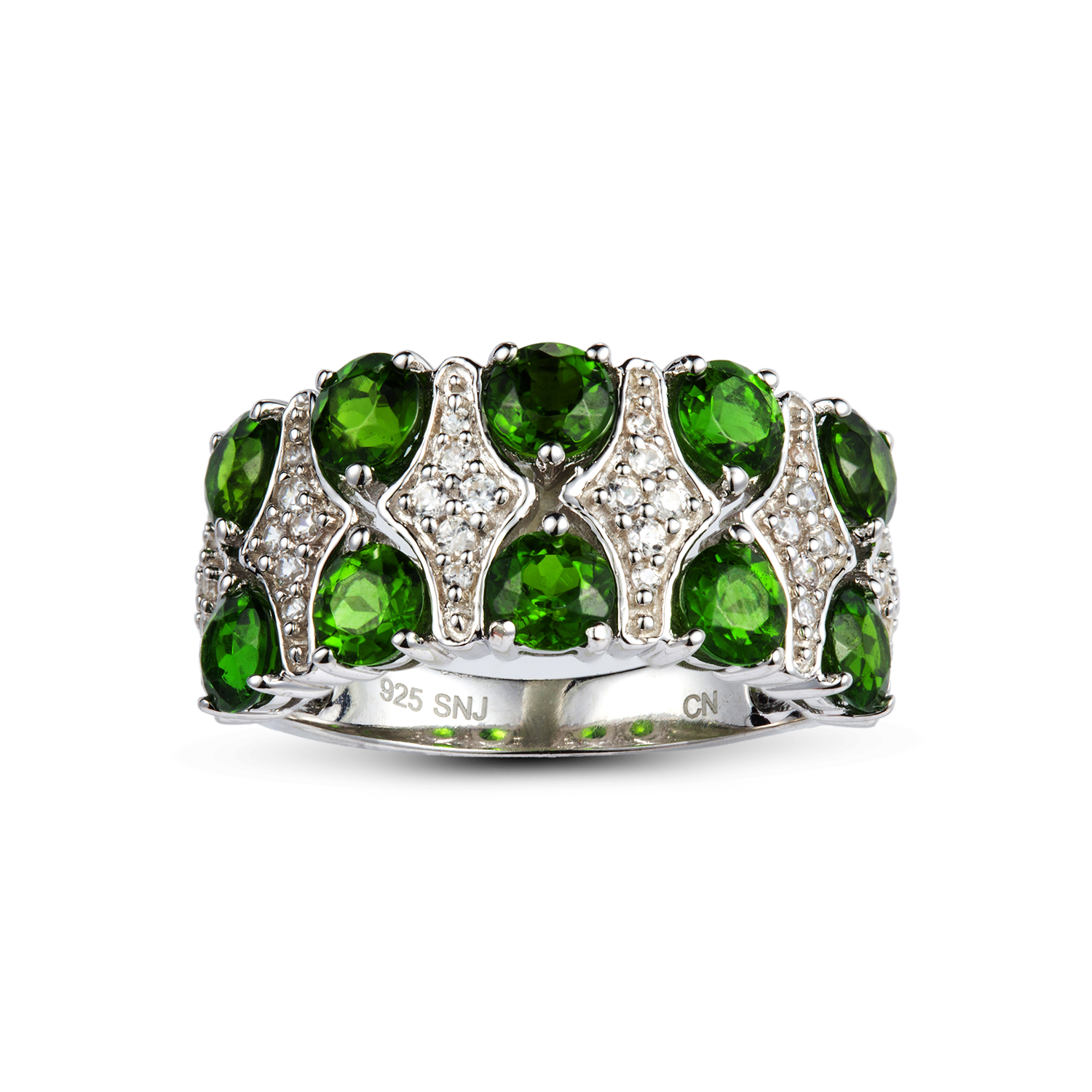 Genuine Chrome Diopside And White Zircon Band Ring