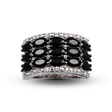 Genuine Black Spinel And White Zircon Sterling Silver Band Ring