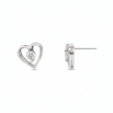 925 Sterling Silver Heart Stud Earrings with White CZ