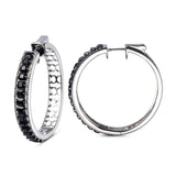 Genuine Black Spinel Sterling Silver Inside Out Hoop Earrings