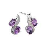 Genuine Amethyst And White Zircon Sterling Silver 2 Stone Earrings