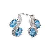 Genuine Blue Topaz And White Zircon Sterling Silver 2 Stone Earrings