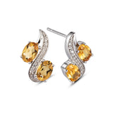 Genuine Citrine And White Zircon Sterling Silver 2 Stone Earrings