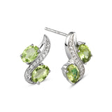 Genuine Peridot And White Zircon Sterling Silver 2 Stone Earrings